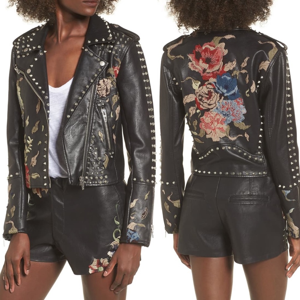 BLANKNYC Embroidered Studded Moto Jacket